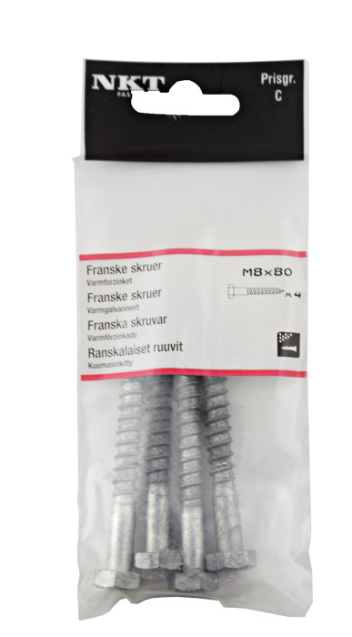 NKT Fasteners fransk skrue 8 x 80 mm - 4 stk.